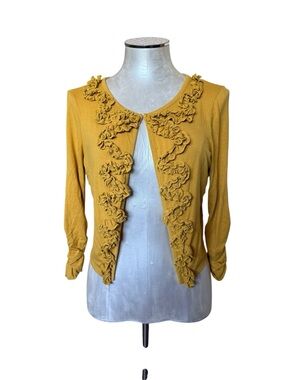 INC International Concepts Mustard Yellow Ruffle Cropped Cardigan Sweater Size S